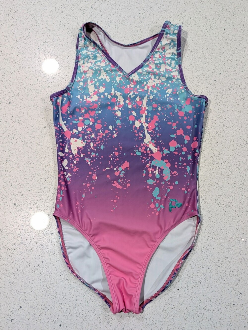 Plum Gymnastics Dance Leotard AL Large FlipSide SOFT Pink Purple PAINT SPLATTER
